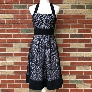 White House Black Market Burnout NWT Tie Neck A-line Black White Halter Dress 👗